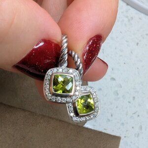 David Yurman 5MM Petite Albion SS Peridot and Diamonds Drop Earrings